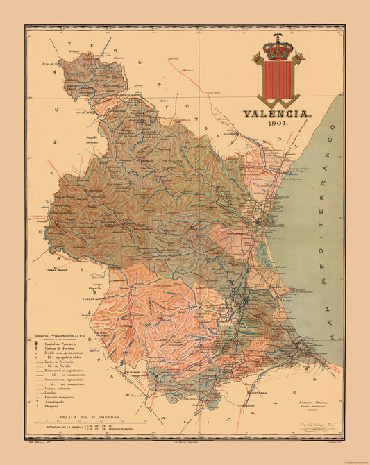 Historic Map - Valencia Spain - Martine 1904 - 23 x 28.91 - Vintage Wall Art