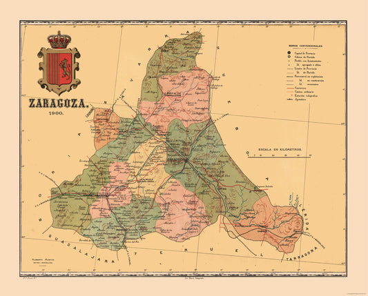 Historic Map - Zaragoza Spain - Martine 1904 - 28.56 x 23 - Vintage Wall Art