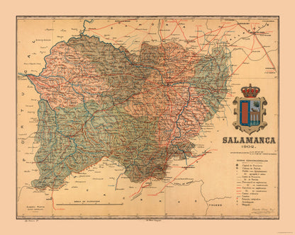 Historic Map - Salamanca Spain - Martine 1904 - 28.82 x 23 - Vintage Wall Art