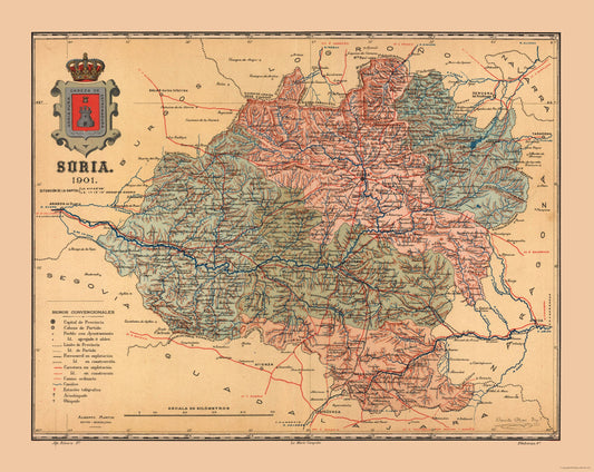 Historic Map - Soria Spain - Martine 1904 - 28.91 x 23 - Vintage Wall Art