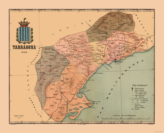 Historic Map - Tarragona Spain - Martine 1904 - 28.33 x 23 - Vintage Wall Art