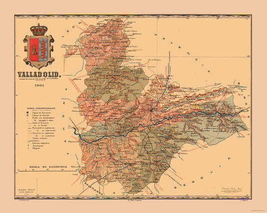 Historic Map - Valladolid Spain - Martine 1904 - 28.77 x 23 - Vintage Wall Art