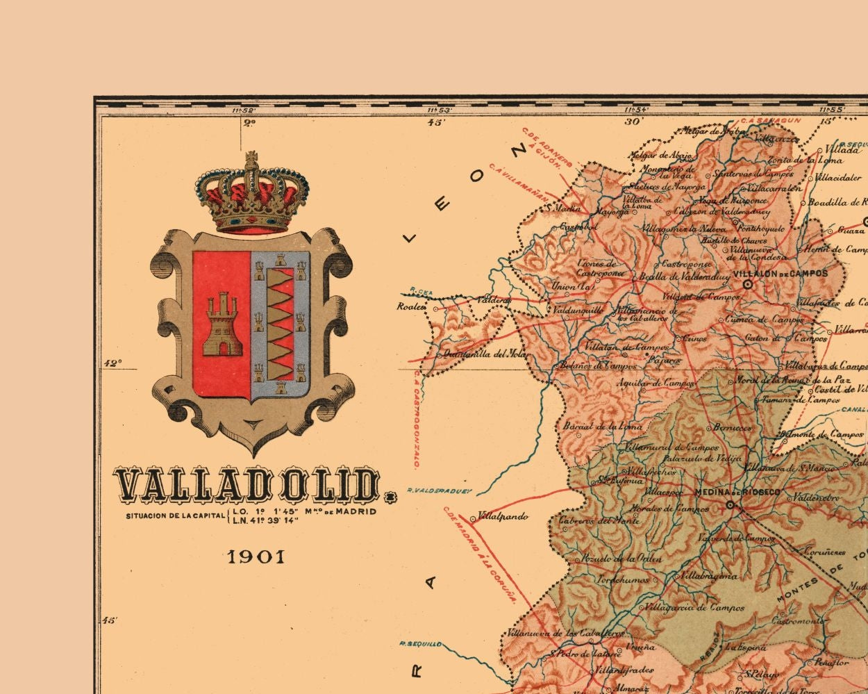 Historic Map - Valladolid Spain - Martine 1904 - 28.77 x 23 - Vintage Wall Art