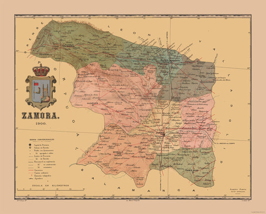 Historic Map - Zamora Spain - Martine 1904 - 28.53 x 23 - Vintage Wall Art