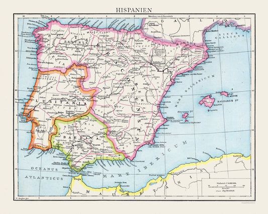 Historic Map - Spain - Droysen 1886 - 28.74 x 23 - Vintage Wall Art