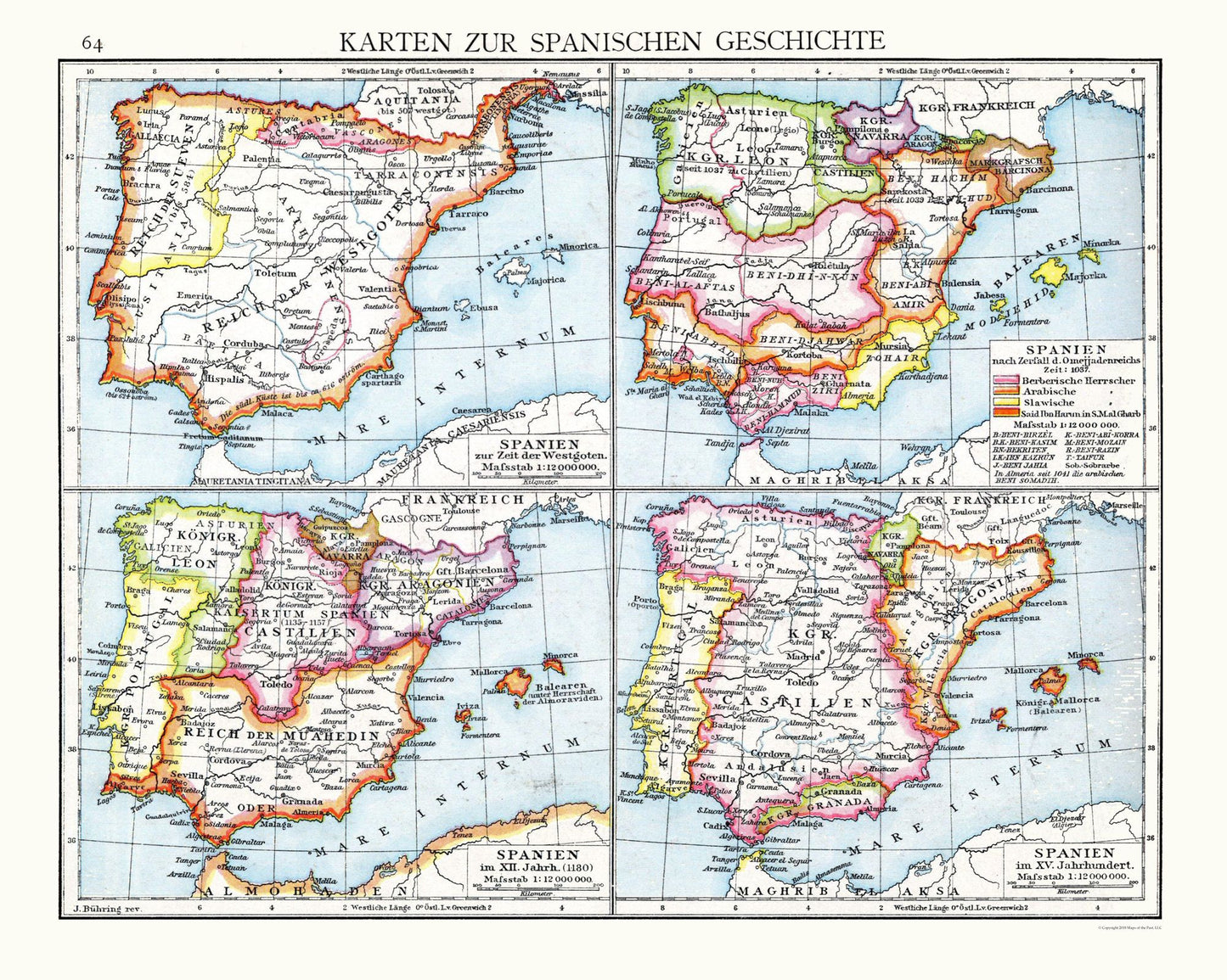 Historic Map - Spain Historic - Droysen 1886 - 28.77 x 23 - Vintage Wall Art