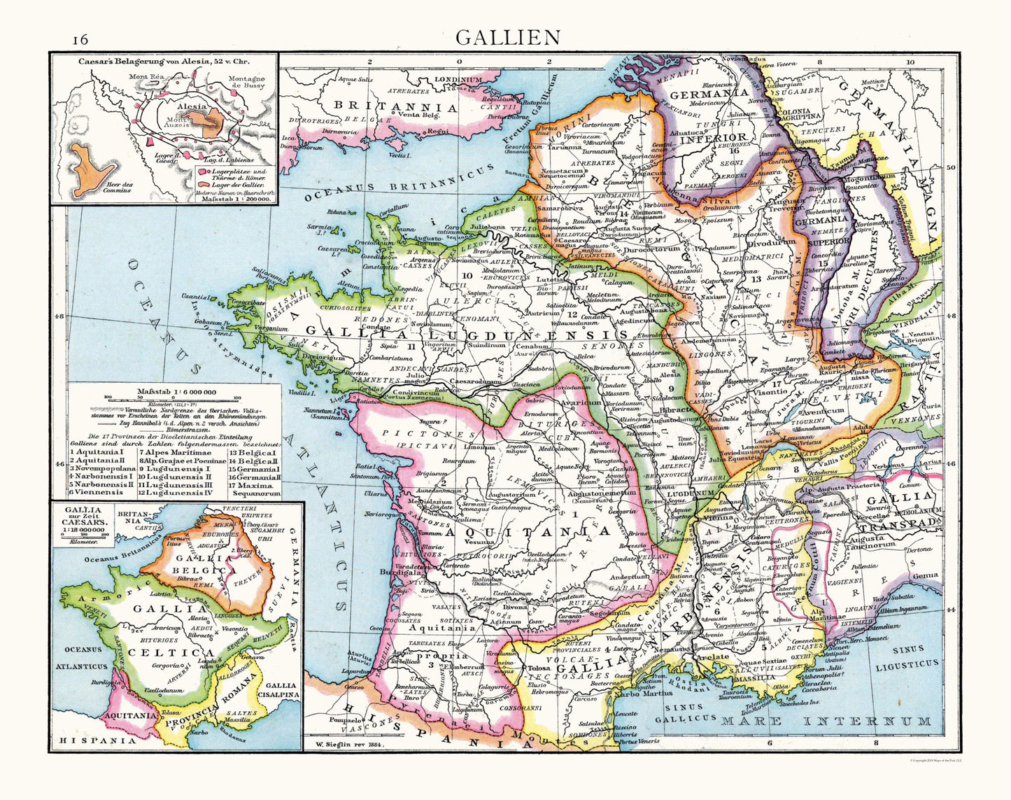 Historic Map - Gaul Kingdom- Droysen 1886 - 29.08 x 23 - Vintage Wall Art