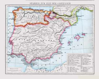 Historic Map - Spain Umayyad Caliphate - Droysen 1886 - 28.60 x 23 - Vintage Wall Art