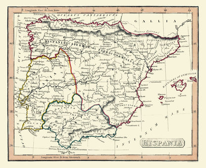 Historic Map - Spain Ancient - Fenner 1830 - 28.13 x 23 - Vintage Wall Art