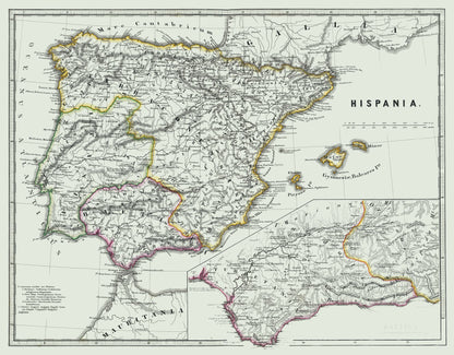 Historic Map - Spain Ancient - Spruner 1865 - 29.44 x 23 - Vintage Wall Art