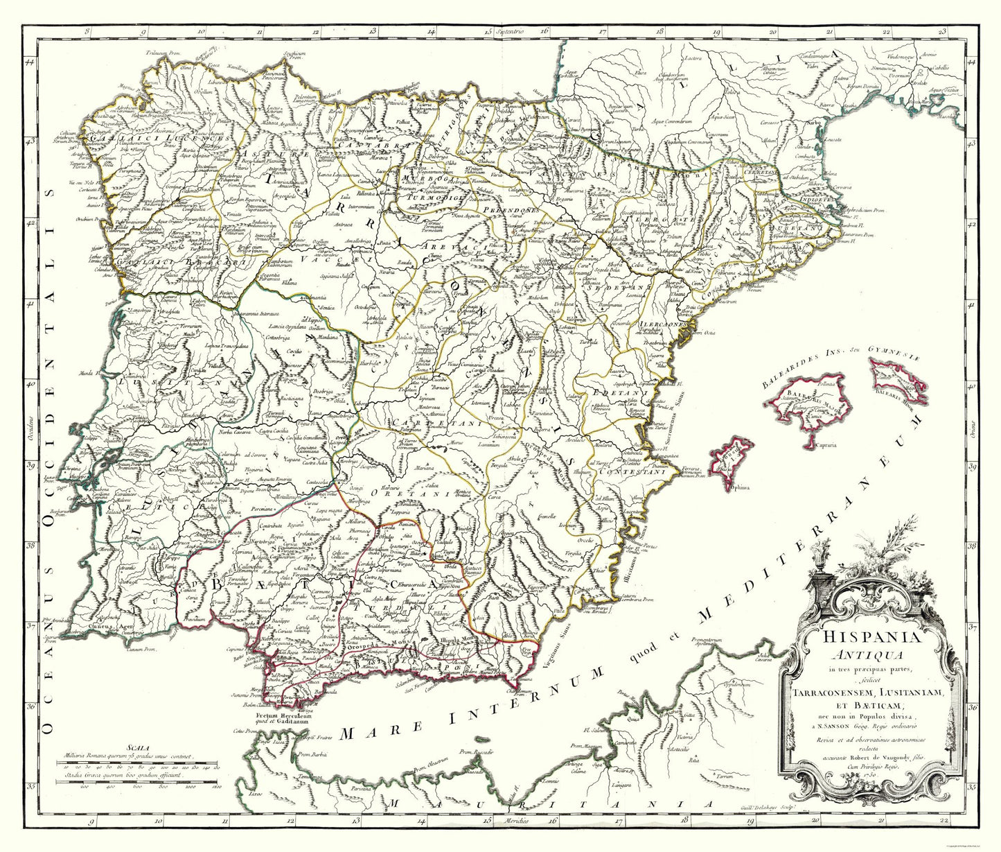 Historic Map - Spain Ancient - Vaugondy 1757 - 27.05 x 23 - Vintage Wall Art