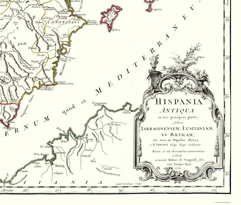 Historic Map - Spain Ancient - Vaugondy 1757 - 27.05 x 23 - Vintage Wall Art