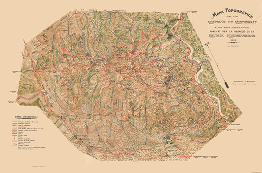 Historic Map - Montserrat Spain - 1920 - 34.89 x 23 - Vintage Wall Art