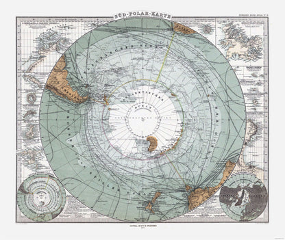 Historic Map - South Pole - Perthes 1875 - 27.26 x 23 - Vintage Wall Art