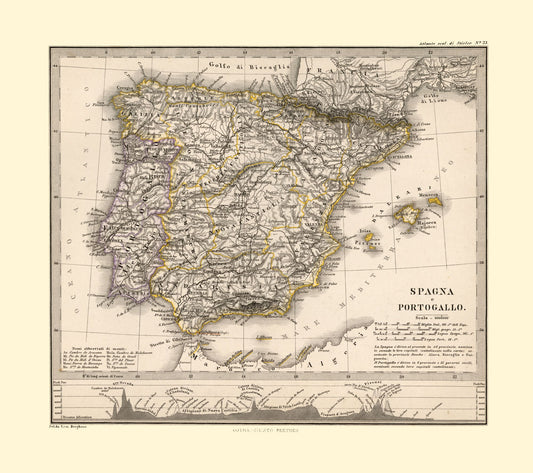 Historic Map - Portugal Spain - Perthes 1870 - 25.94 x 23 - Vintage Wall Art