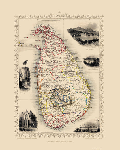 Historic Map - Sri Lanka - Tallis 1851 - 23 x 28.83 - Vintage Wall Art