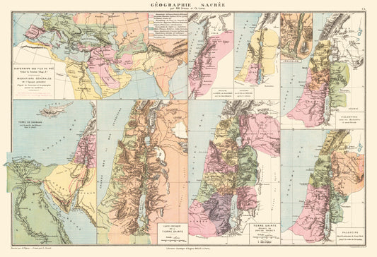 Historic Map - Middle East Sacred Sites - Drioux 1882 - 33.72 x 23 - Vintage Wall Art