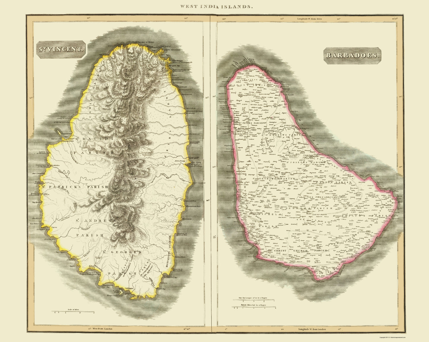 Historic Map - St Vincent Barbados - Thomson 1814 - 23 x 28.83 - Vintage Wall Art