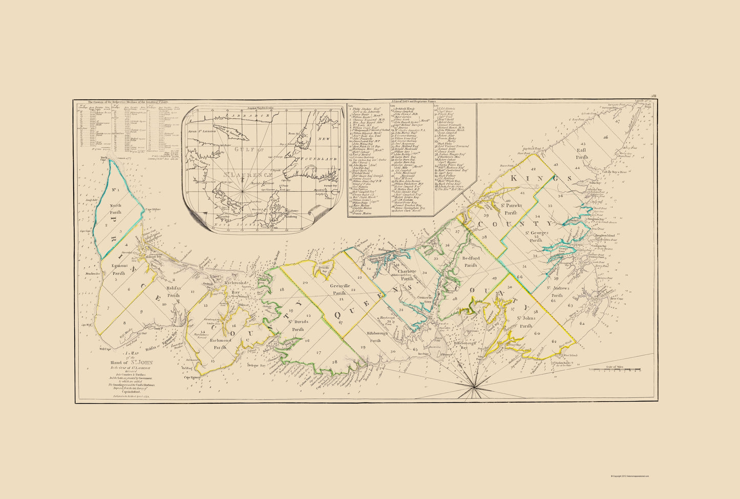 Historic Map - St John Island - Sayer 1776 - 23 x 34.07 - Vintage Wall Art