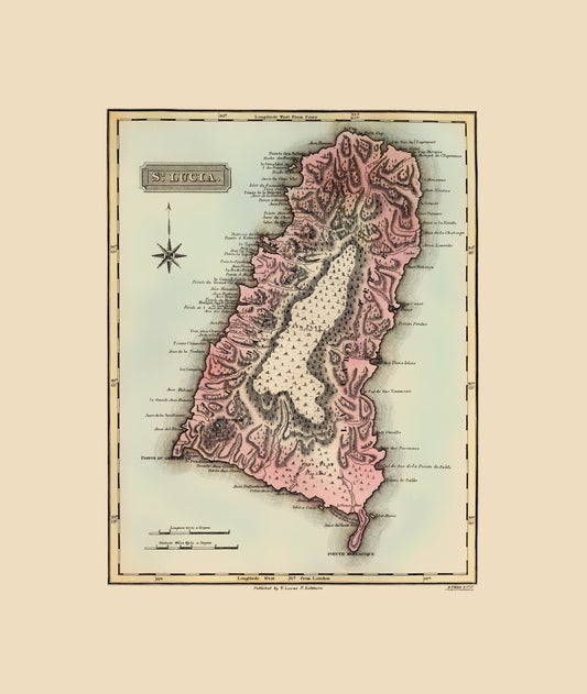 Historic Map - St Lucia - Lucas 1823 - 23 x 27.24 - Vintage Wall Art