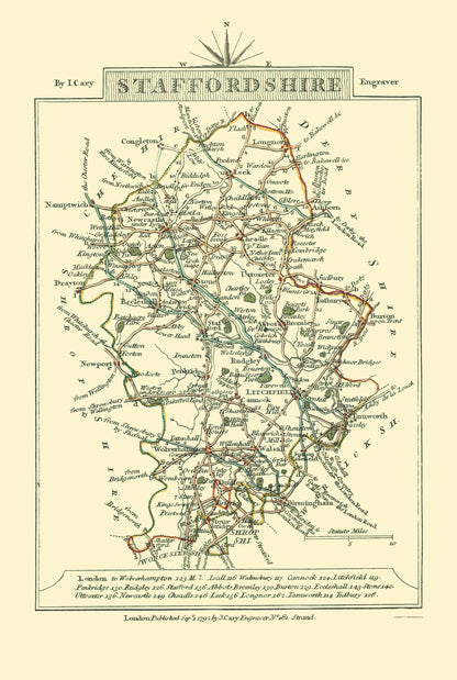 Historic Map - Staffordshire County England - Cary 1792 - 23 x 34.20 - Vintage Wall Art