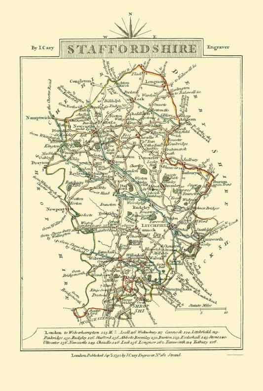 Historic Map - Staffordshire County England - Cary 1792 - 23 x 34.20 - Vintage Wall Art