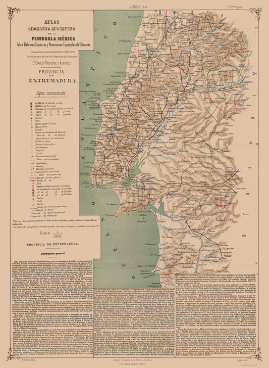 Historic Map - Estremadura Spain - Valverde 1880 - 23 x 31.43 - Vintage Wall Art