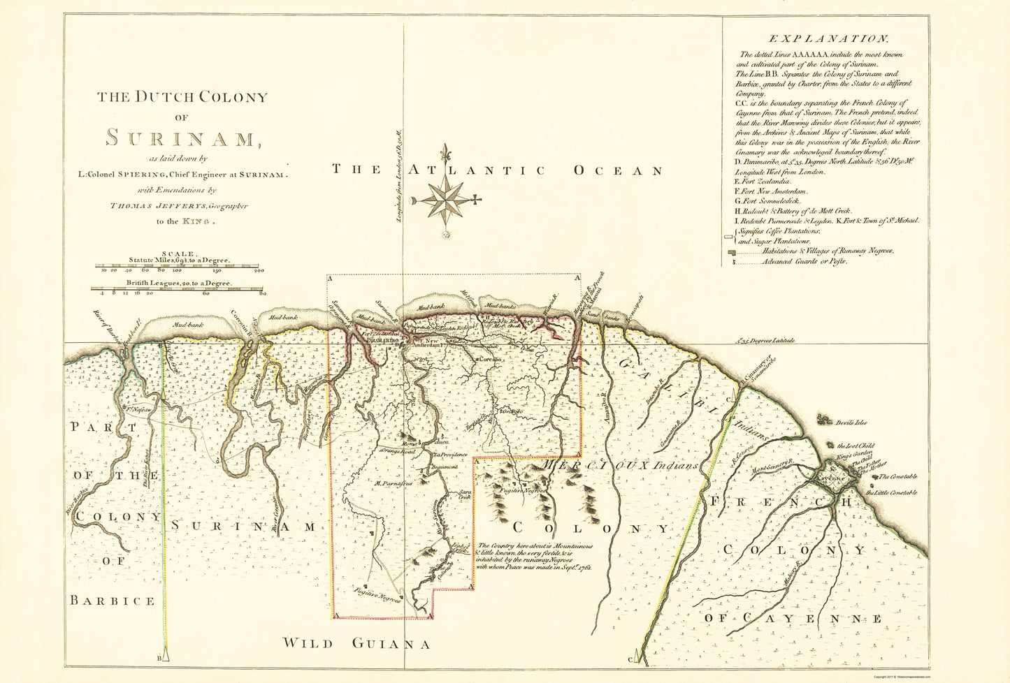 Historic Map - Surinam Dutch Colony - Jefferys 1771 - 23 x 33.99 - Vintage Wall Art