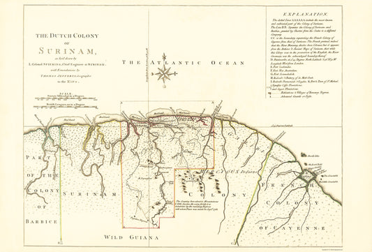 Historic Map - Surinam Dutch Colony - Jefferys 1771 - 23 x 33.99 - Vintage Wall Art