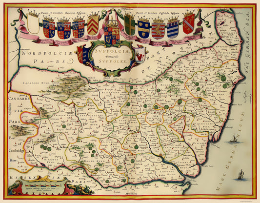 Historic Map - Suffolk County England - Blaeu 1646 - 23 x 29.46 - Vintage Wall Art