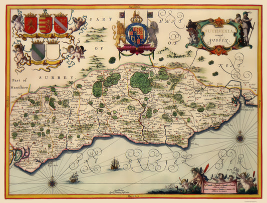 Historic Map - Sussex County England - Jansson 1646 - 23 x 30.16 - Vintage Wall Art