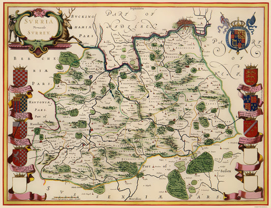 Historic Map - Surrey County England - Blaeu 1645 - 23 x 29.79 - Vintage Wall Art