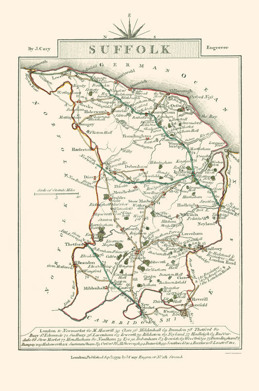 Historic Map - Suffolk County England - Cary 1792 - 23 x 34.75 - Vintage Wall Art