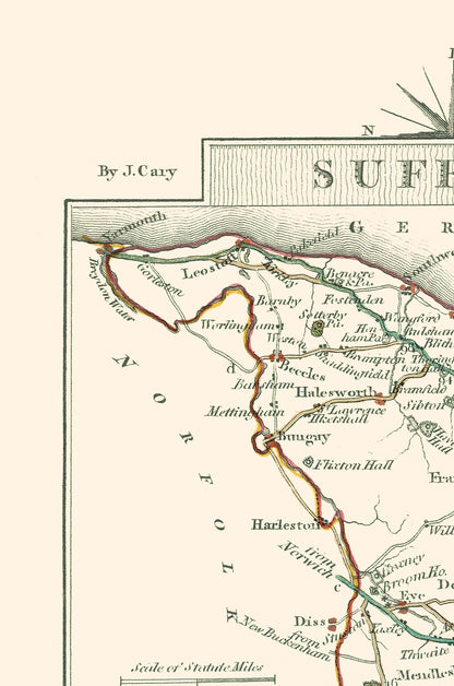 Historic Map - Suffolk County England - Cary 1792 - 23 x 34.75 - Vintage Wall Art