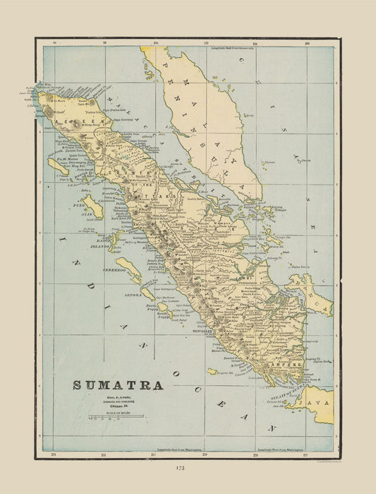 Historic Map - Sumatra - Cram 1892 - 23 x 30.19 - Vintage Wall Art