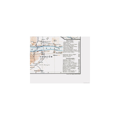 Historic Map - Khartoum Omdurman Sudan - Baedeker 1913 - 29.46 x 23 - Vintage Wall Art