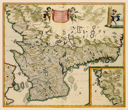 Historic Map - Sweden Southern - De Wit 1688 - 23 x 26.77 - Vintage Wall Art