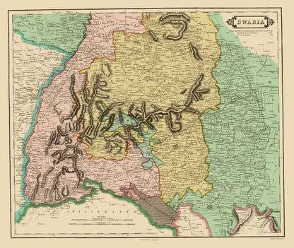 Historic Map - Swabia Germany - Hamilton 1831 - 23 x 27.27 - Vintage Wall Art