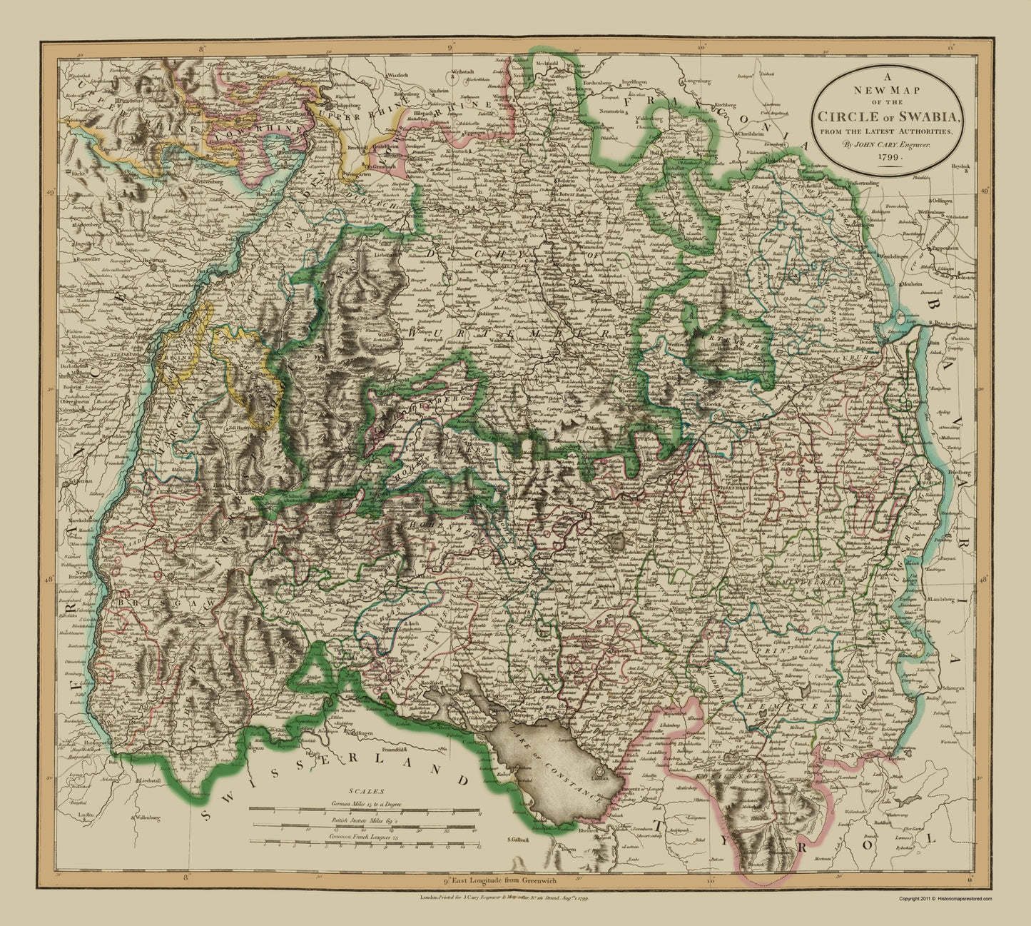 Historic Map - Swabia Germany - Cary 1799 - 23 x 25.62 - Vintage Wall Art