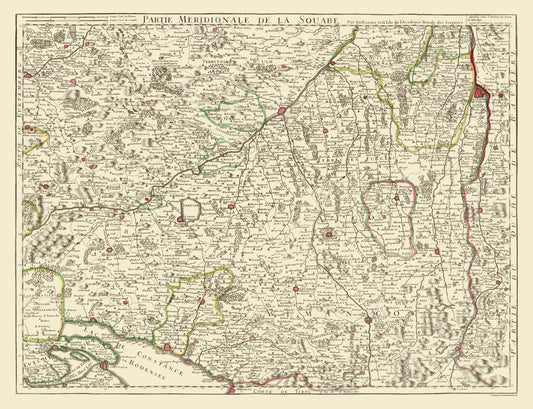 Historic Map - Swabia Germany - De L'isle 1704 - 23 x 30.00 - Vintage Wall Art