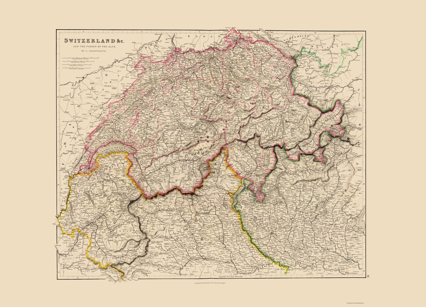 Historic Map - Switzerland - Arrowsmith 1844 - 23 x 31.95 - Vintage Wall Art