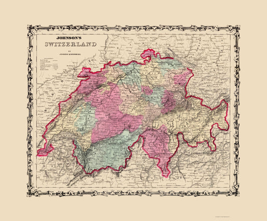 Historic Map - Switzerland - Johnson 1860 - 23 x 27.80 - Vintage Wall Art