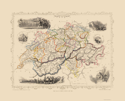 Historic Map - Switzerland - Tallis 1851 - 23 x 28.45 - Vintage Wall Art