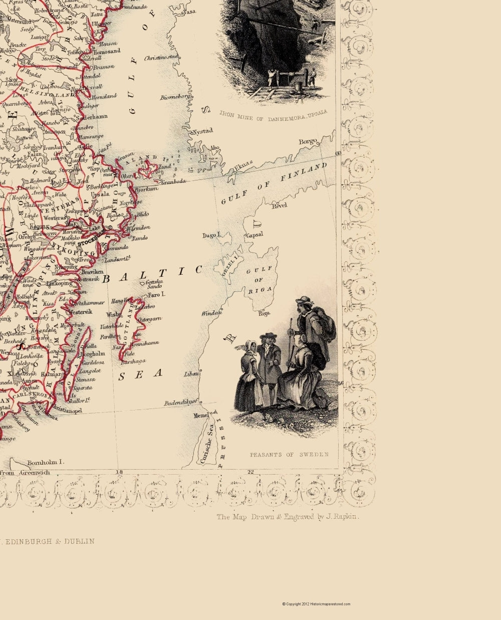 Historic Map - Sweden Norway - Tallis 1851 - 23 x 28.45 - Vintage Wall Art