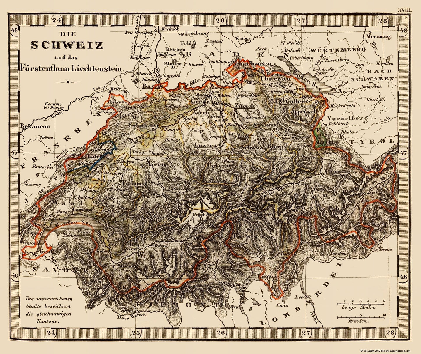 Historic Map - Liechtenstein Switzerland - Stieler 1852 - 23 x 27.33 - Vintage Wall Art