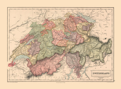 Historic Map - Switzerland - Black 1867 - 31.41 x 23 - Vintage Wall Art