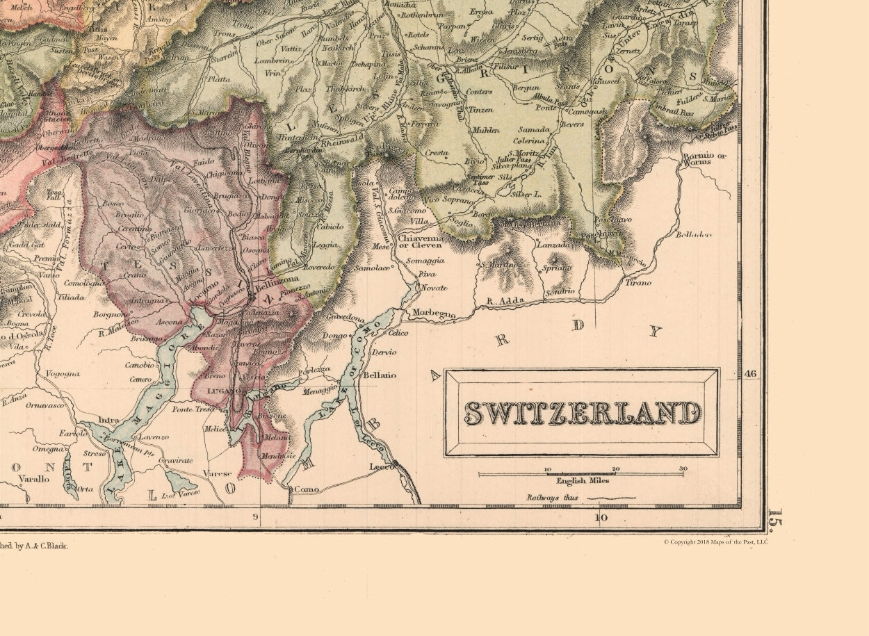 Historic Map - Switzerland - Black 1867 - 31.41 x 23 - Vintage Wall Art