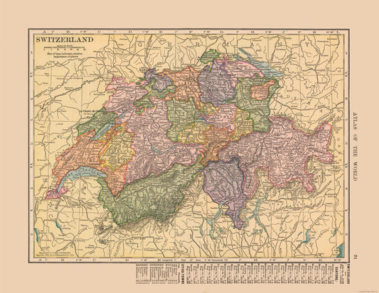 Historic Map - Switzerland - Hammond 1910 - 29.67 x 23 - Vintage Wall Art