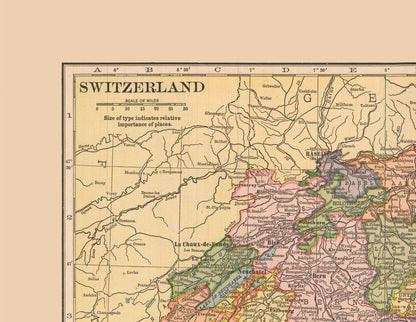 Historic Map - Switzerland - Hammond 1910 - 29.67 x 23 - Vintage Wall Art