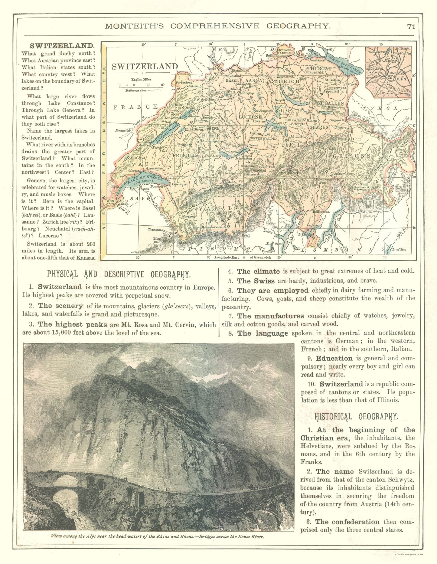 Historic Map - Switzerland - Monteith 1882 - 23 x 29.67 - Vintage Wall Art